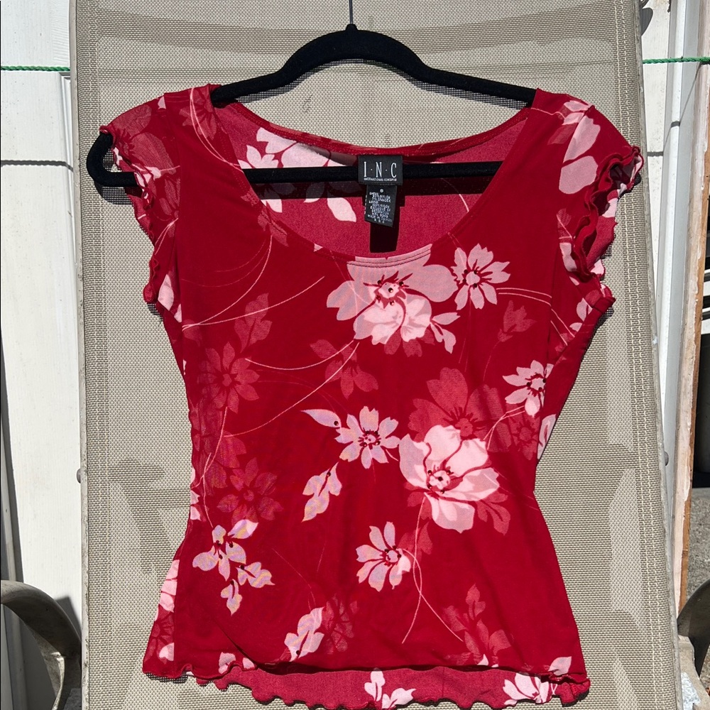 INC International Concepts Red and Pink Floral Blouse